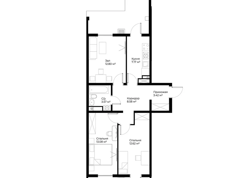 Квартира 3 комнаты 61 м² Ташкент, Узбекистан