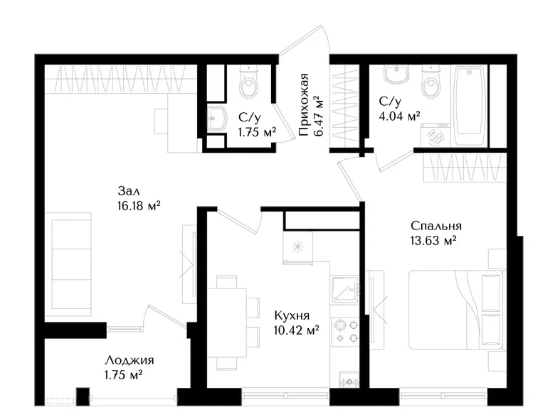 Квартира 2 комнаты 54 м² Ташкент, Узбекистан