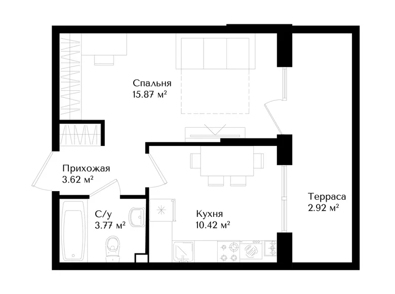 Квартира 1 комната 32 м² Ташкент, Узбекистан