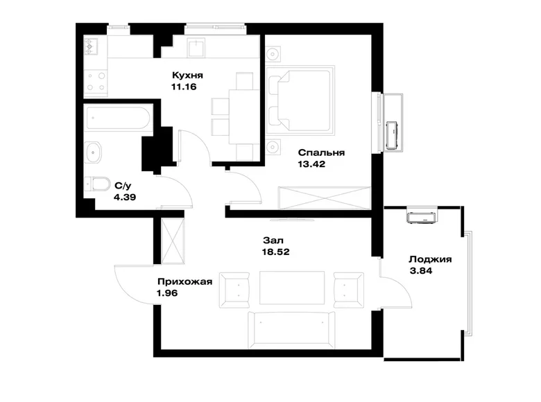 Квартира 2 комнаты 53 м² Ташкент, Узбекистан