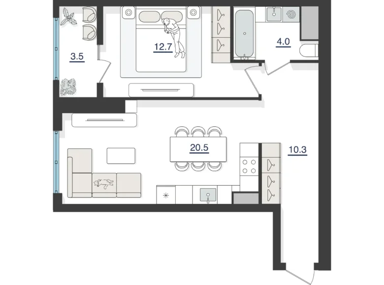 Квартира 2 комнаты 53 м² Ташкент, Узбекистан