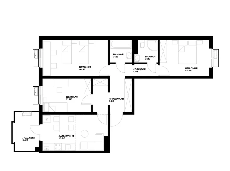 Квартира 3 комнаты 79 м² Ташкент, Узбекистан