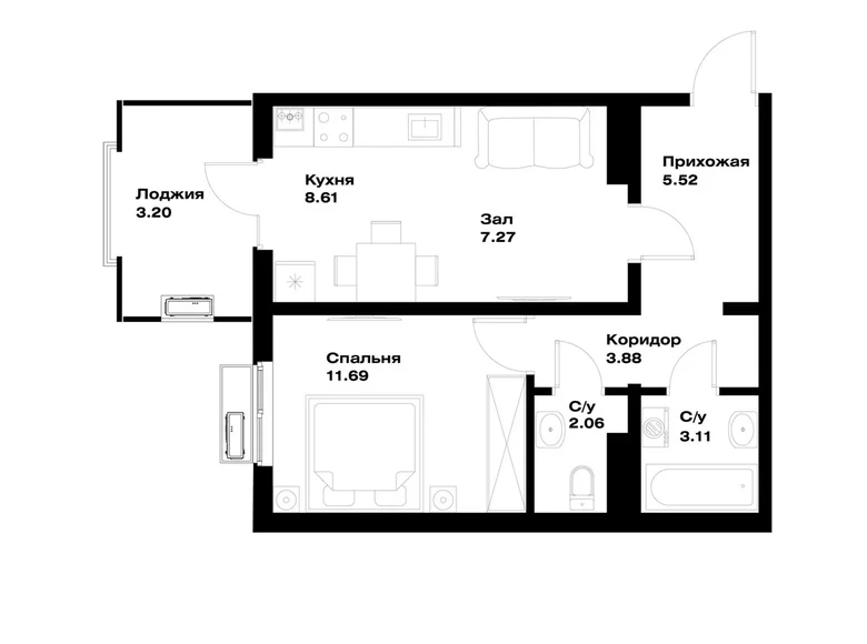 Квартира 1 комната 45 м² Ташкент, Узбекистан