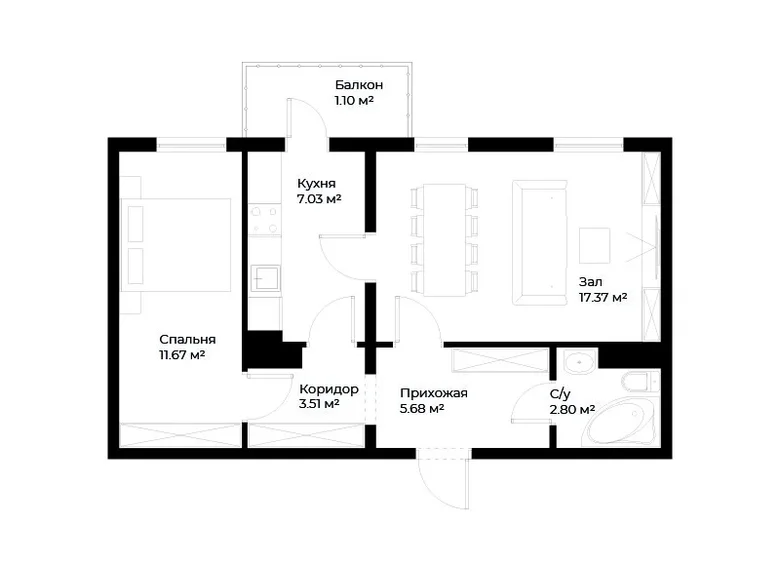 Квартира 2 комнаты 49 м² Ташкент, Узбекистан