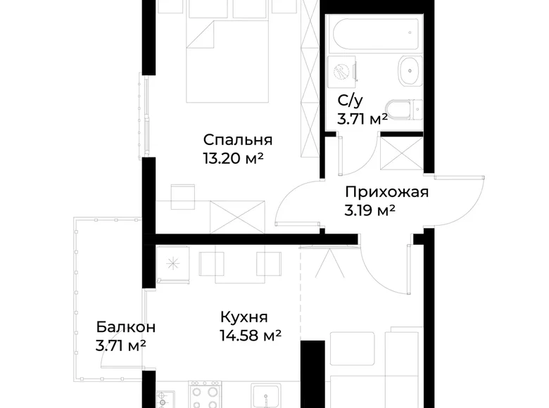 Kvartira 1 xona 36 m² Toshkentda