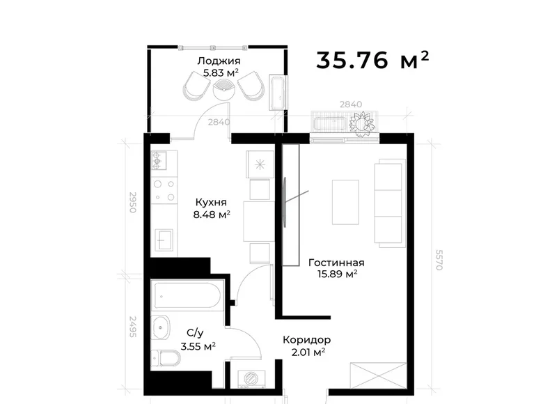 Квартира 1 комната 32 м² Ташкент, Узбекистан