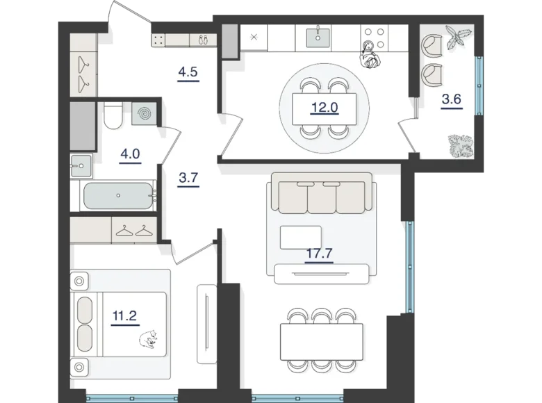 Kvartira 2 xonalar 59 m² Toshkentda