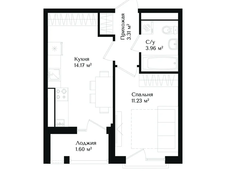 Квартира 1 комната 34 м² Ташкент, Узбекистан