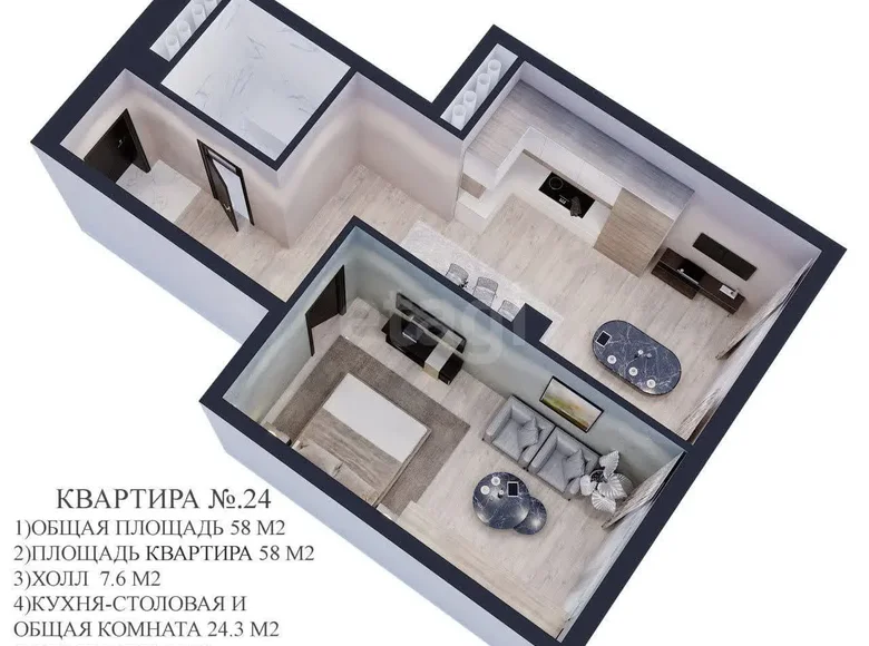 Kvartira 58 m² Toshkentda
