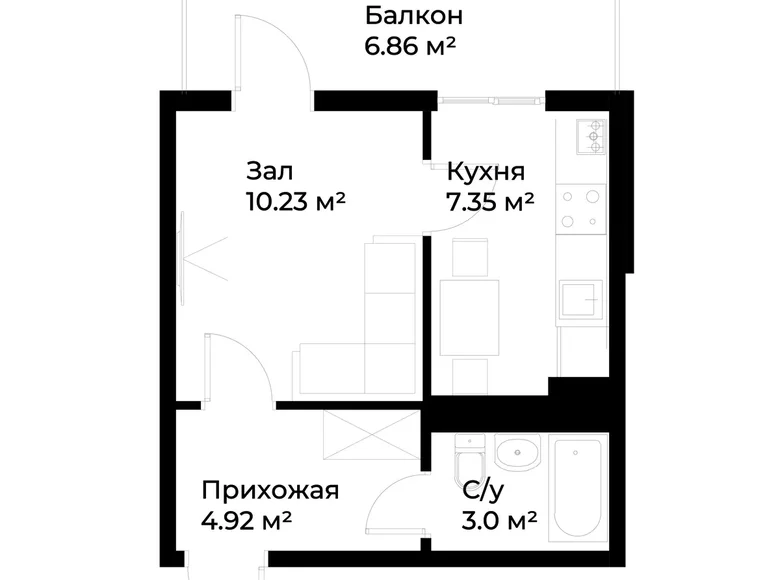 Квартира 1 комната 28 м² Ташкент, Узбекистан