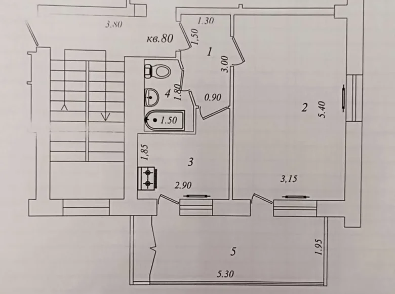 Kvartira 2 xonalar 42 m² Toshkentda