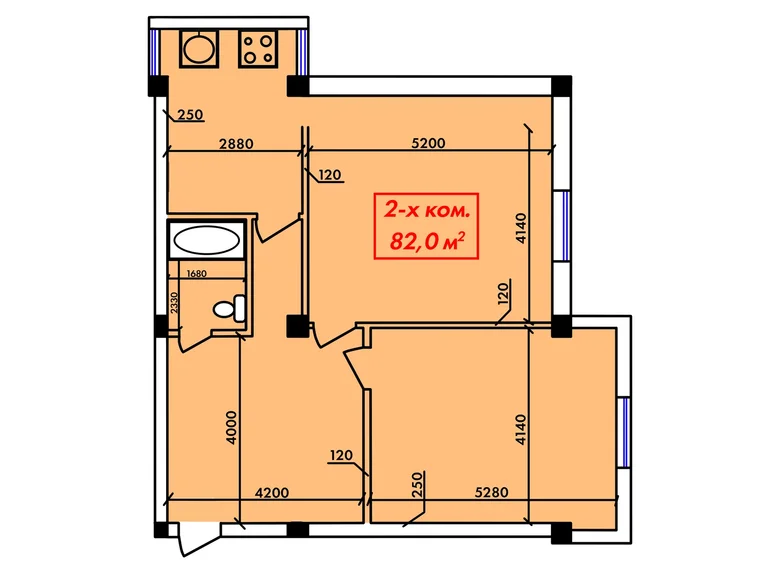 Kvartira 2 xonalar 82 m² Buxoroda