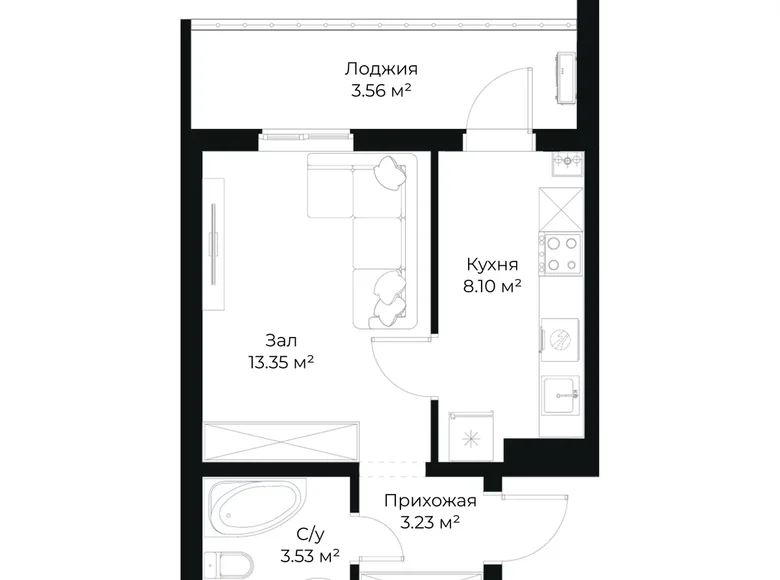 Kvartira 1 xona 32 m² Toshkentda