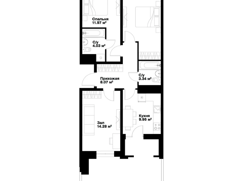 Квартира 3 комнаты 80 м² Ташкент, Узбекистан