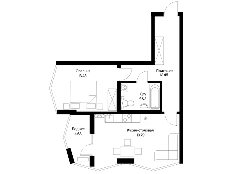 Квартира 1 комната 55 м² Ташкент, Узбекистан