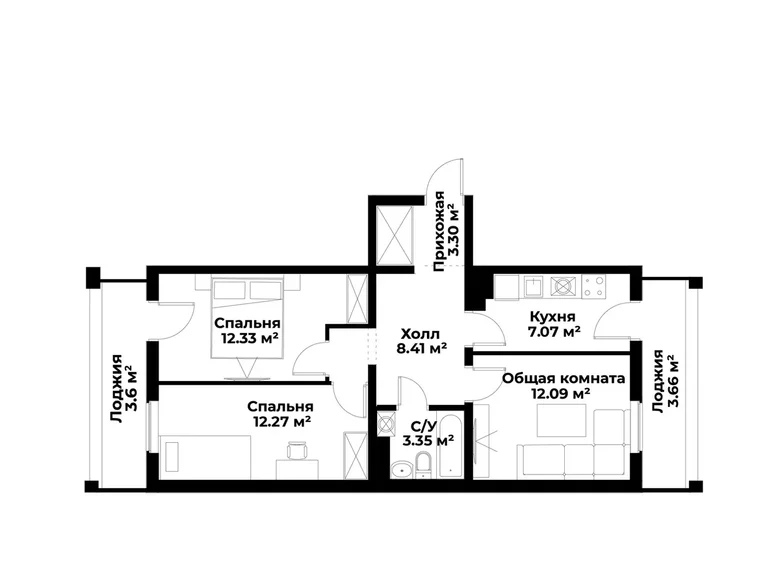 Квартира 3 комнаты 68 м² Ташкент, Узбекистан