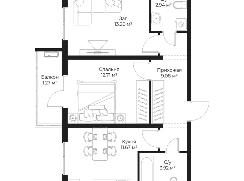 Kvartira 2 xonalar 55 m² Toshkentda