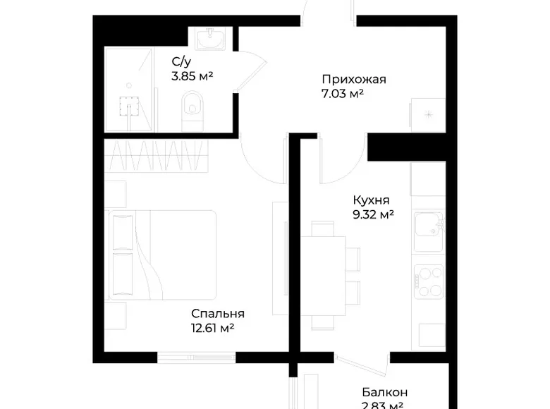 Квартира 1 комната 34 м² Ташкент, Узбекистан