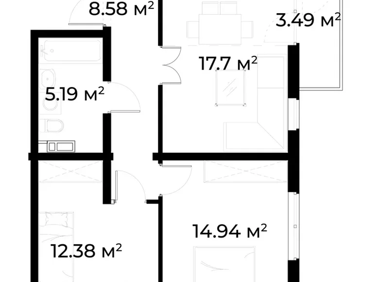Квартира 2 комнаты 60 м² Ташкент, Узбекистан