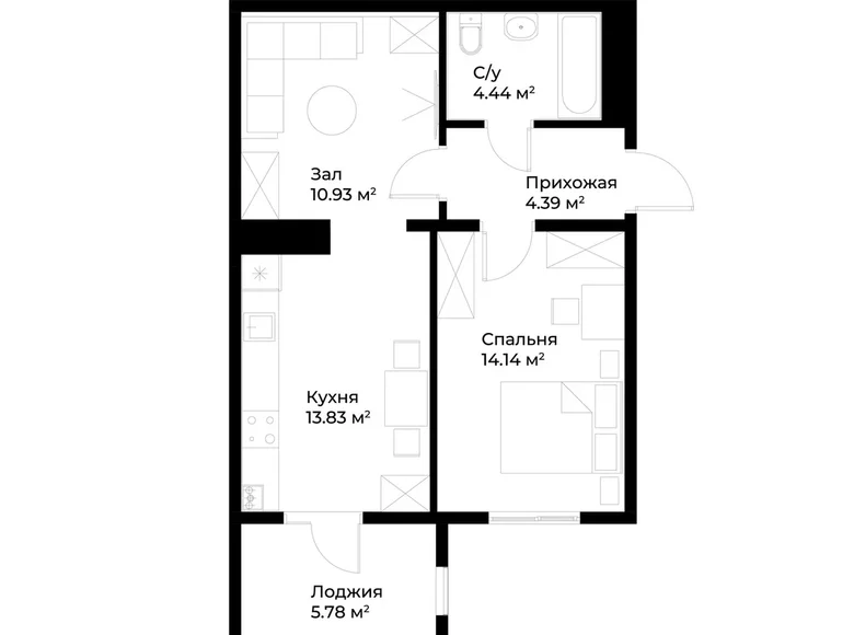 Квартира 1 комната 51 м² Ташкент, Узбекистан