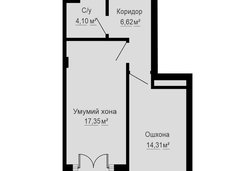 Квартира 2 комнаты 46 м² Ташкент, Узбекистан