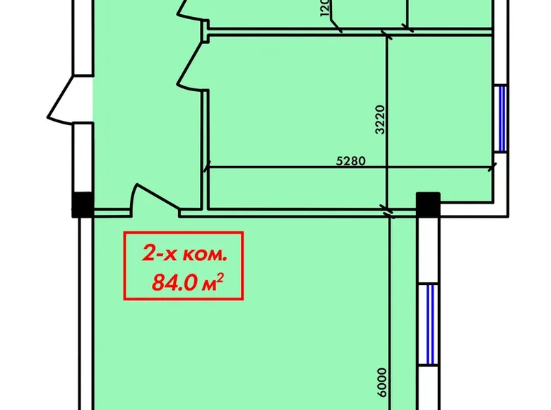 Kvartira 2 xonalar 84 m² Buxoroda