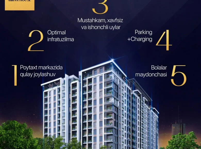 Kvartira 3 xonalar 71 m² in Shaykhontohur Tumani