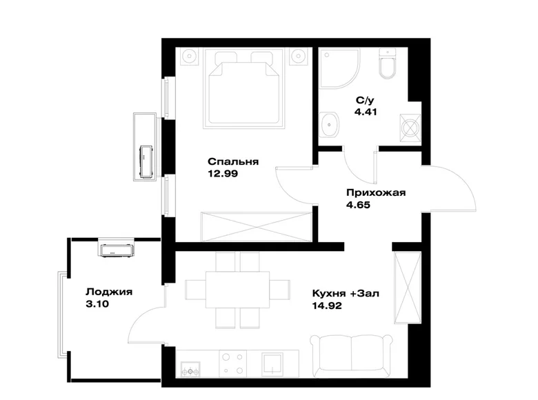 Квартира 1 комната 40 м² Ташкент, Узбекистан