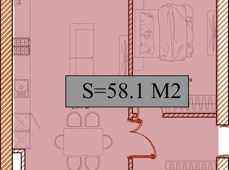 Kvartira 2 xonalar 58 m² in Shaykhontohur Tumani