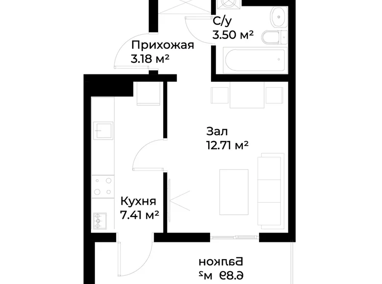 Квартира 1 комната 29 м² Ташкент, Узбекистан