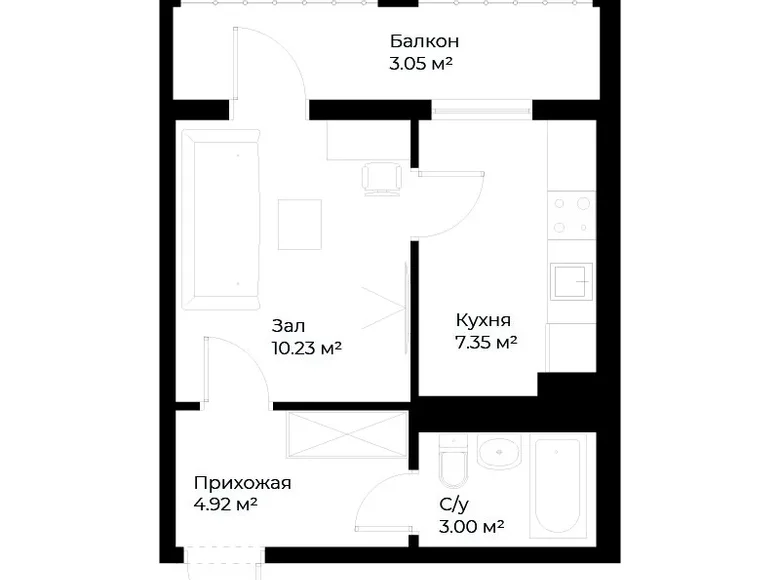 Квартира 1 комната 29 м² Ташкент, Узбекистан