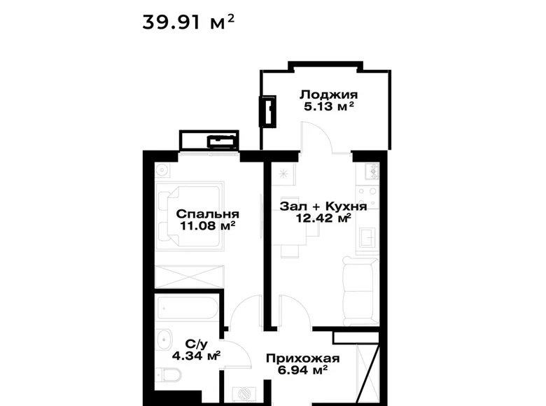 Квартира 1 комната 39 м² Ташкент, Узбекистан