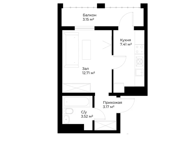 Квартира 1 комната 30 м² Ташкент, Узбекистан