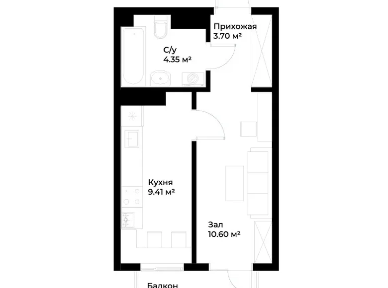 Квартира 1 комната 29 м² Шайхантаурский район, Узбекистан