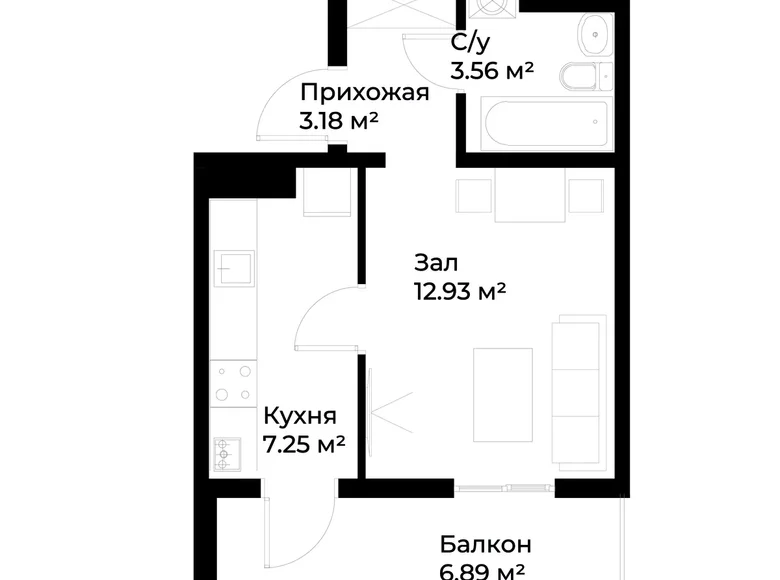 Kvartira 1 xona 29 m² Toshkentda