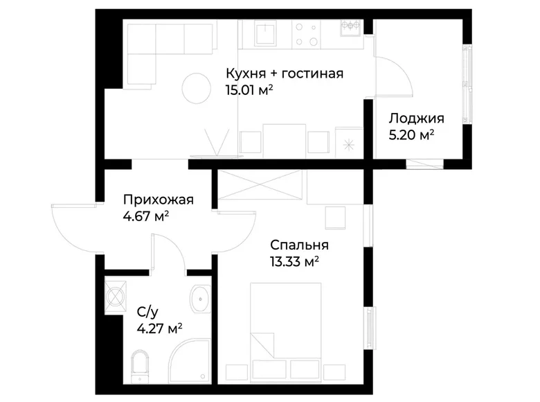 Квартира 1 комната 40 м² Ташкент, Узбекистан