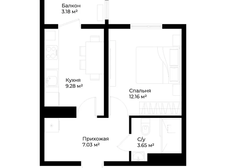 Kvartira 1 xona 33 m² Toshkentda