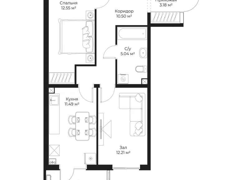 Квартира 2 комнаты 56 м² Ташкент, Узбекистан