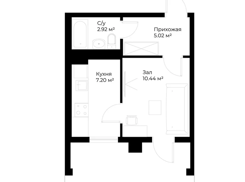 Квартира 1 комната 26 м² Ташкент, Узбекистан