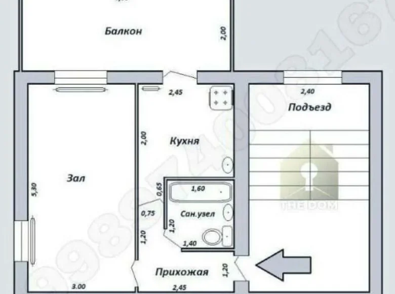 Kvartira 1 xona 42 m² Toshkentda