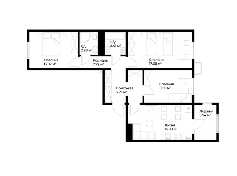 Квартира 3 комнаты 80 м² Ташкент, Узбекистан