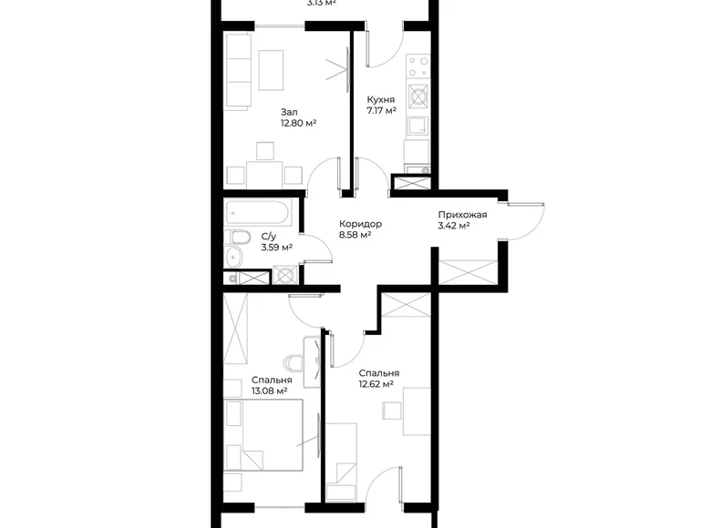 Квартира 3 комнаты 68 м² Ташкент, Узбекистан