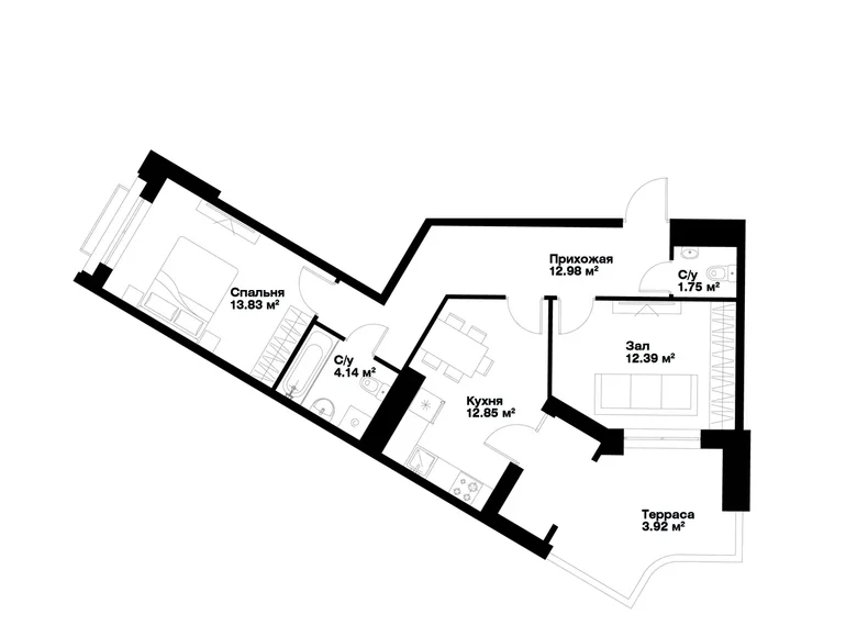 Квартира 2 комнаты 62 м² Ташкент, Узбекистан