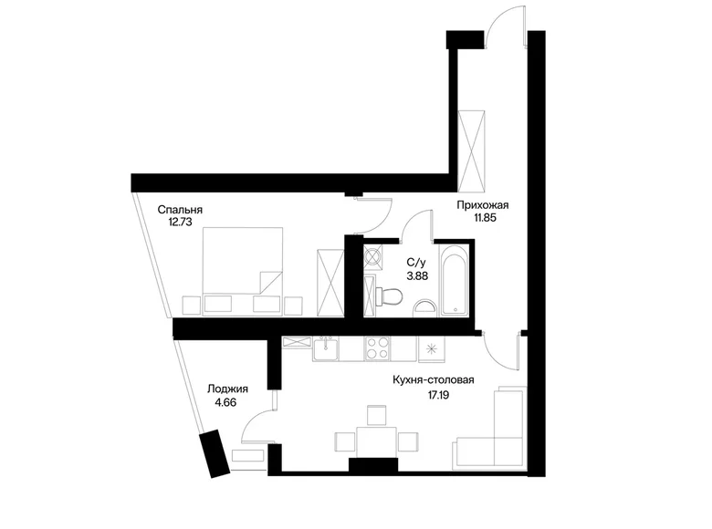 Квартира 1 комната 50 м² Ташкент, Узбекистан