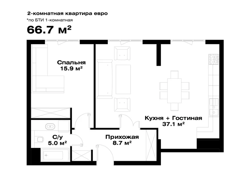 Kvartira 1 xona 67 m² Toshkentda