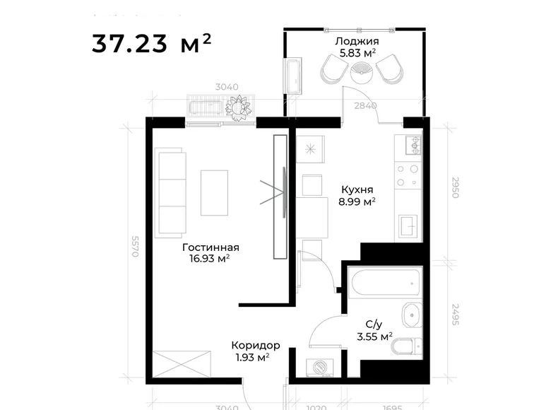 Квартира 1 комната 33 м² Ташкент, Узбекистан