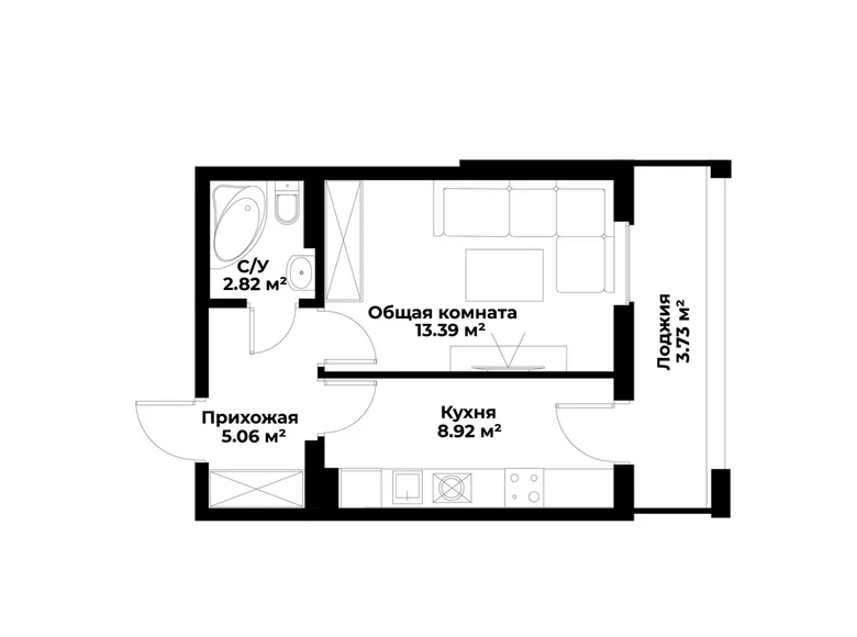 Квартира 1 комната 32 м² Ташкент, Узбекистан