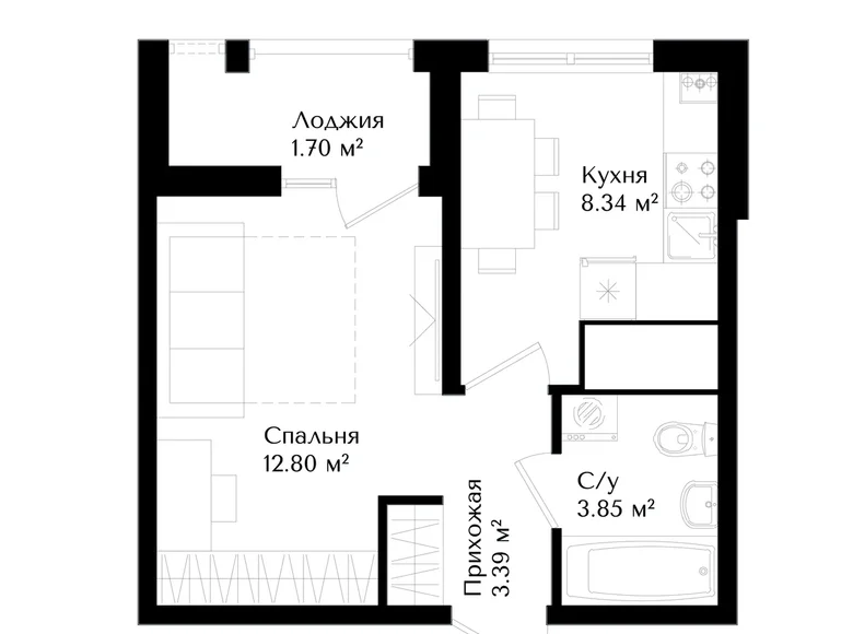 Квартира 1 комната 30 м² Ташкент, Узбекистан