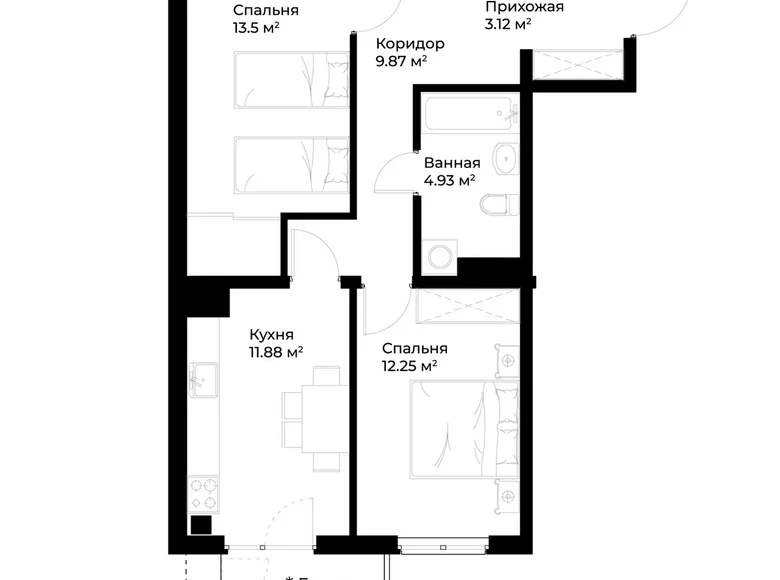 Квартира 2 комнаты 57 м² Ташкент, Узбекистан