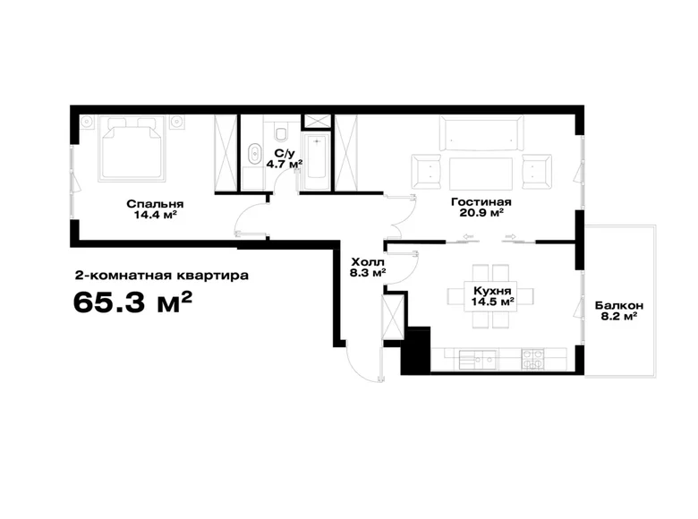 Квартира 2 комнаты 65 м² Ташкент, Узбекистан